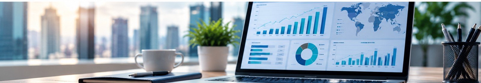 Business analytics dashboard displaying performance indicators, revenue charts, and data visualizations.